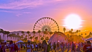 Coachella sunset with the festival's ferris wheel in the background