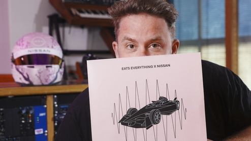 Photo of Eats Everything hold a pink vinyl for the new Nissan collaboration